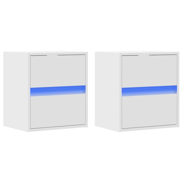 vidaXL Mobili TV a Parete con Luci LED 2pz Bianchi 40x30x40 cm