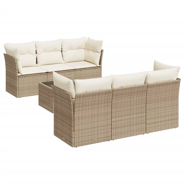 vidaXL Set Divani da Giardino 7 pz con Cuscini Beige in Polyrattan