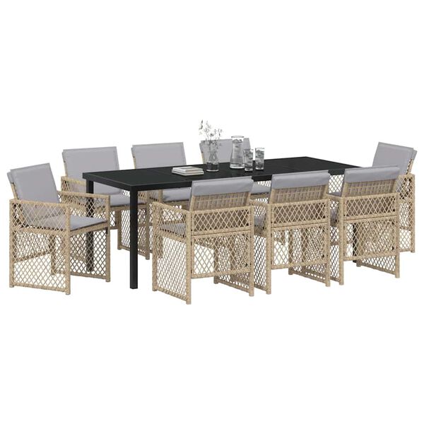 vidaXL Set da Pranzo per Giardino 9 pcs Beige polyrattan