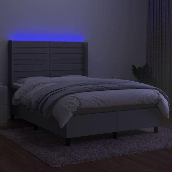 vidaXL Letto a Molle Materasso e LED Grigio Chiaro 140x190 cm Tessuto