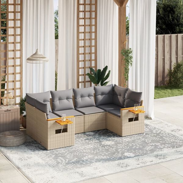 vidaXL Set Divano da Giardino 6 pz con Cuscini Beige in Polyrattan