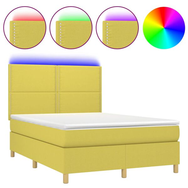 vidaXL Letto a Molle con Materasso e LED Verde 140x190 cm in Tessuto