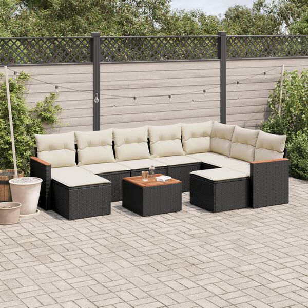 vidaXL Set Divani da Giardino 10pz con Cuscini in Polyrattan Nero