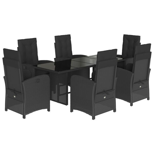 vidaXL Set da Pranzo da Giardino 7 pz Nero con Cuscini in Polyrattan