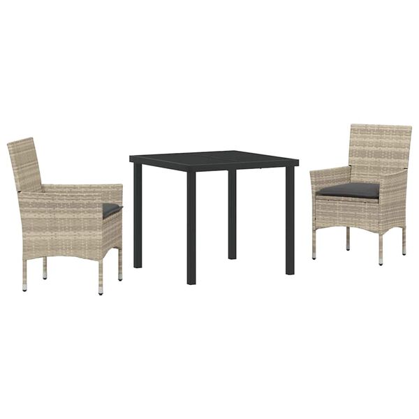 vidaXL Set da Pranzo per Giardino 3 pcs Grigio chiaro polyrattan