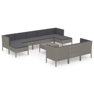 vidaXL Set Divani da Giardino 11 pz con Cuscini in Polyrattan Grigio
