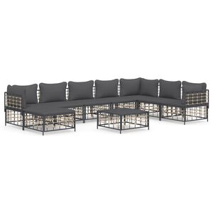 vidaXL Set Divani da Giardino 9 pz con Cuscini Antracite in Polyrattan