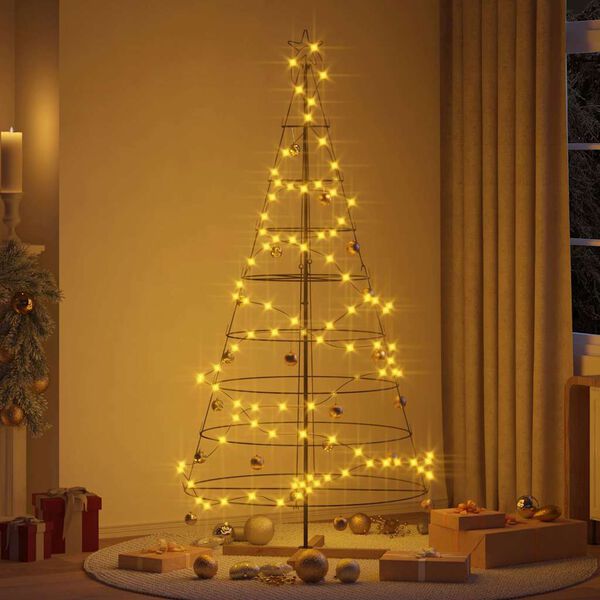 vidaXL Albero a Cono di Natale con supporto Nero 210 cm Acciaio