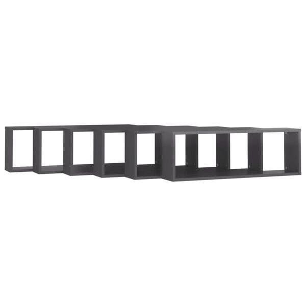vidaXL Mensole Parete Cubo 6pz Grigio Lucido 80x15x26,5cm Multistrato
