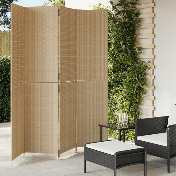 vidaXL Divisorio per Ambienti a 4 Pannelli Beige in Polyrattan