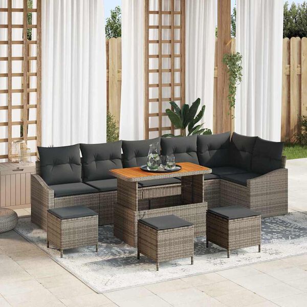 vidaXL Set Divano da Giardino con cuscino 10 pcs Grigio Poly Rattan