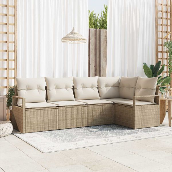 vidaXL Set di divani con cuscino 5 pcs Beige polyrattan