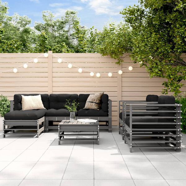vidaXL Set Divani da Giardino 7pz con Cuscini in Legno Massello Grigio