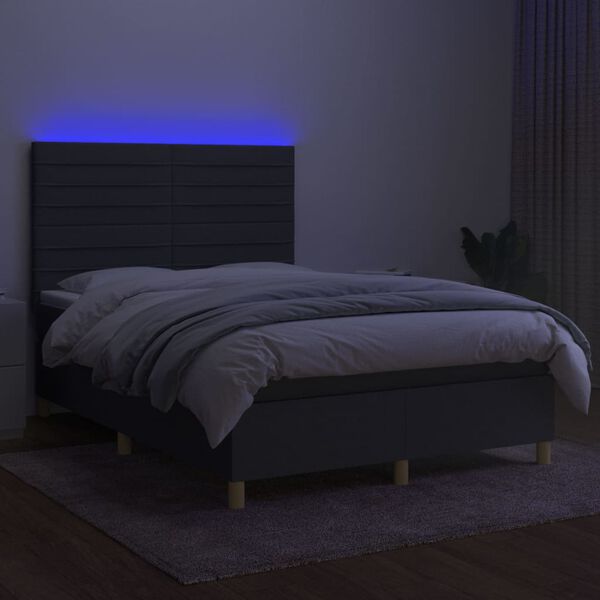 vidaXL Letto a Molle Materasso e LED Grigio Scuro 140x190cm in Tessuto