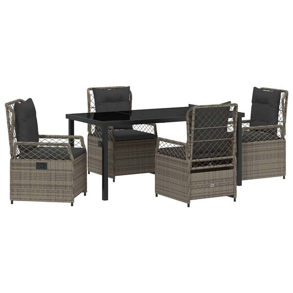vidaXL Set da Pranzo per Giardino 5 pcs Grigio polyrattan