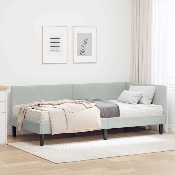 vidaXL Struttura Letto Angolare con Materasso 2 pcs Grigio chiaro