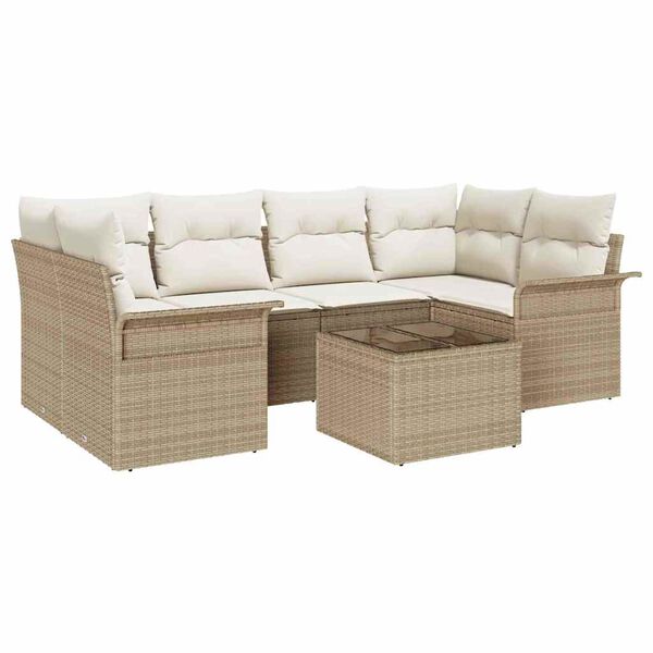 vidaXL Set Divano da Giardino 7 pcs Beige e Crema 55 x 55 x 37 cm
