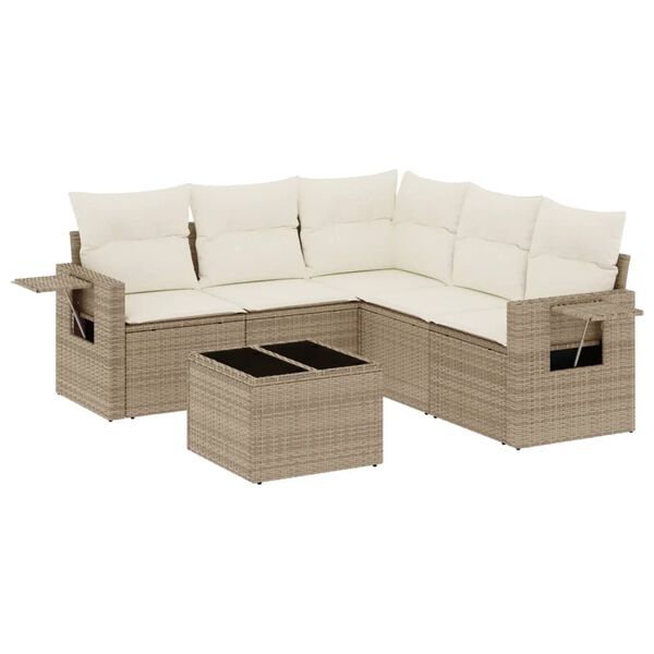 vidaXL Set Divano da Giardino 6 pz con Cuscini Beige in Polyrattan
