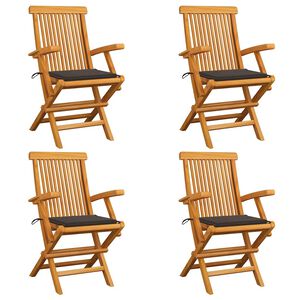 vidaXL Sedie da Giardino con Cuscini Tortora 4 pz Legno Massello Teak