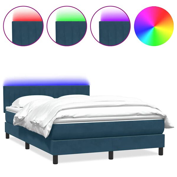 vidaXL Letto a Molle con Materasso e LED Blu Scuro 140x220 cm Velluto