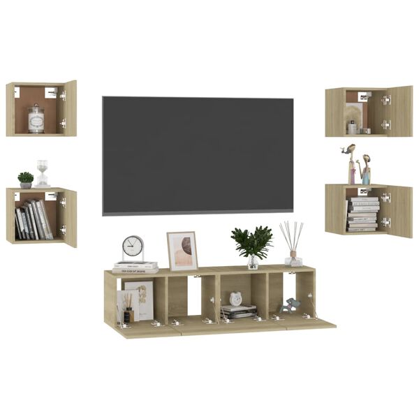 vidaXL Set di Mobili Porta TV 6 pz Rovere Sonoma in Legno Multistrato