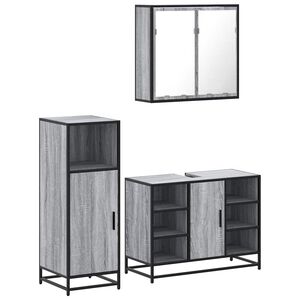vidaXL Set Mobili da Bagno 3 pz Grigio Sonoma in Legno Multistrato