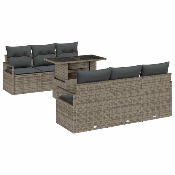 vidaXL Set Divano da Giardino con cuscino 7 pcs Grigio polyrattan