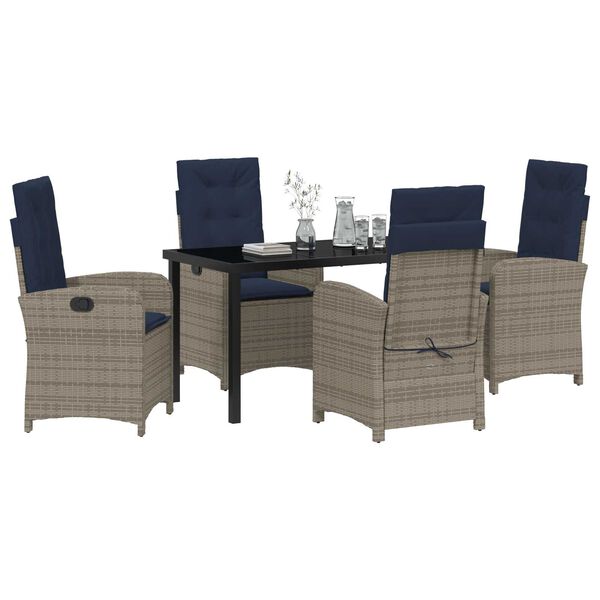 vidaXL Set da Pranzo per Giardino con cuscino 5 pcs Grigio polyrattan