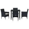 vidaXL Set da Pranzo per Giardino con cuscino 5 pcs Nero polyrattan