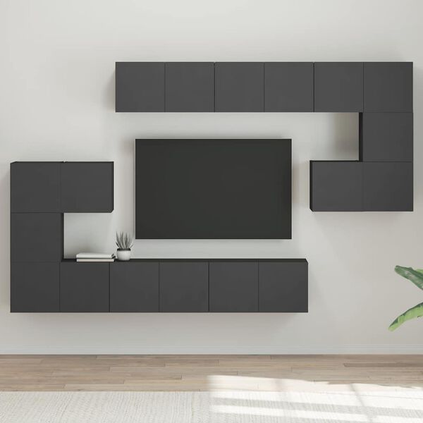 vidaXL Set Mobili Porta TV 10 pz Grigio in Legno Multistrato