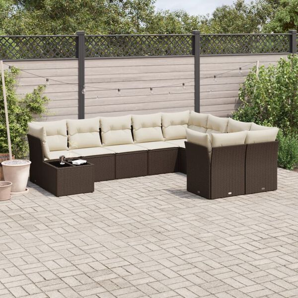 vidaXL Set Divani da Giardino 10pz con Cuscini in Polyrattan Marrone