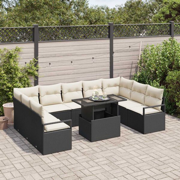 vidaXL Set Divano da Giardino 10 pcs Nero Poly Rattan