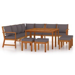 vidaXL Set da Pranzo Giardino 11 pz con Cuscini Legno Massello Acacia