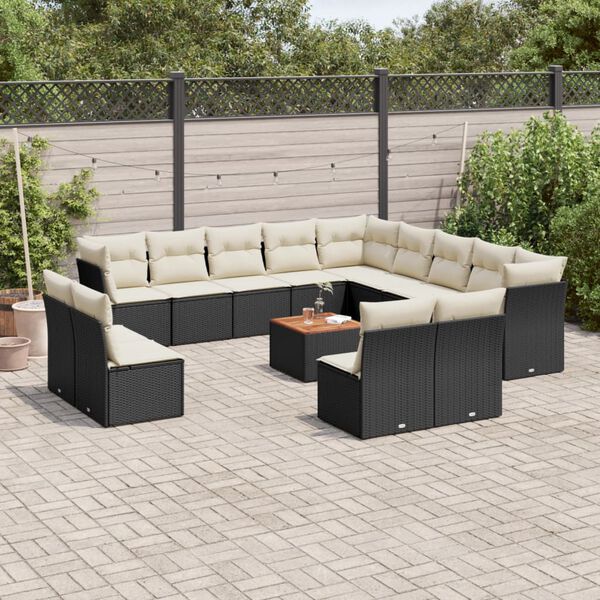 vidaXL Set Divani da Giardino 14pz con Cuscini in Polyrattan Nero