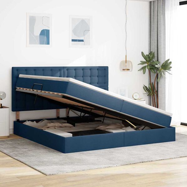vidaXL Letto con contenitore e materasso Blu 200 x 200 cm Poliestere