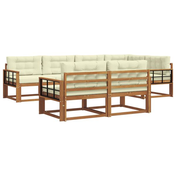 vidaXL Set di divani da esterno con cuscino 7 pcs Naturale e Crema