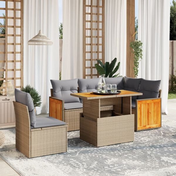 vidaXL Set Divano da Giardino 6 pz con Cuscini Beige in Polyrattan