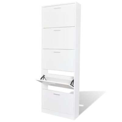 VidaXL Scarpiera Con Specchio 5 Livelli Bianco Lucido 63x17x169,5 Cm – Mobile Portascarpe Con Cassetti A Ribalta
