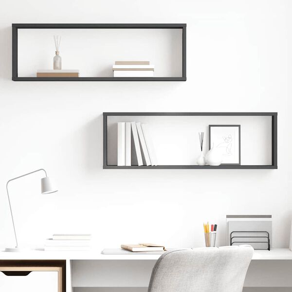 vidaXL Mensole Parete a Cubo 2pz Grigie 80x15x26,5cm Legno Multistrato