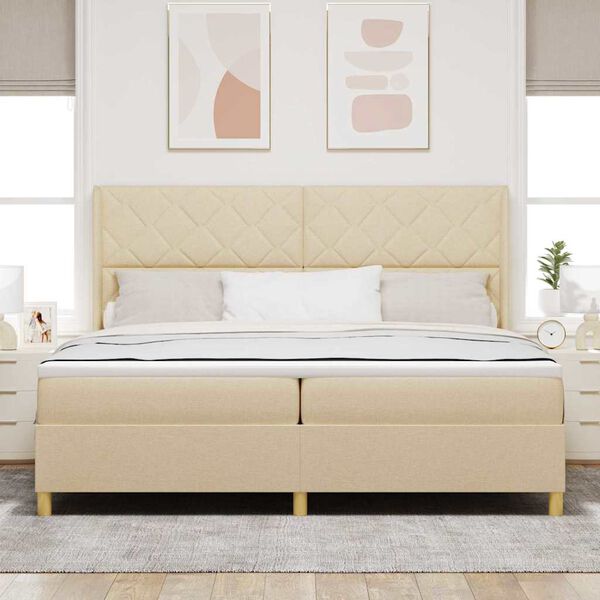 vidaXL Letto a molle con materasso Crema 200 x 200 cm Tessuto