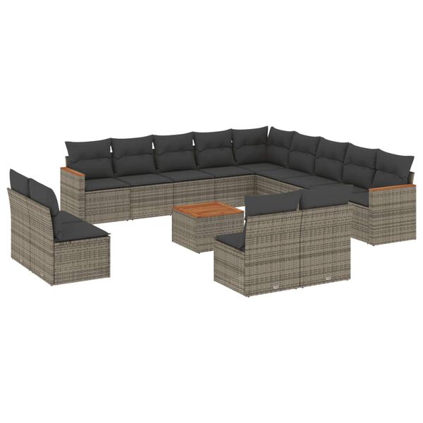 vidaXL Set Divani da Giardino 14pz con Cuscini in Polyrattan Grigio