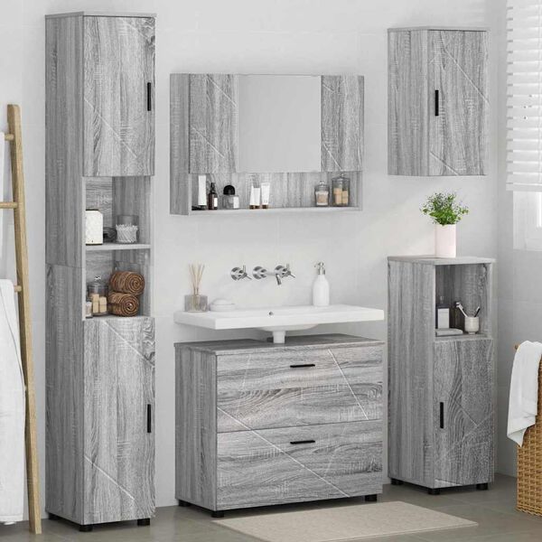 vidaXL Set di mobili per il bagno con cassetto 5 pcs Grigio sonoma