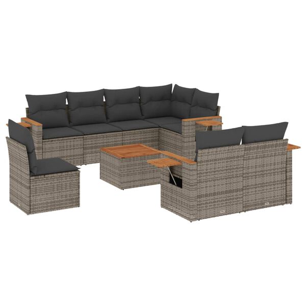vidaXL Set Divano da Giardino 9 pz con Cuscini Grigio in Polyrattan
