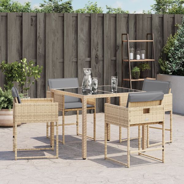 vidaXL Sedie da Giardino con Cuscini 4 pz Beige Misto in Polyrattan