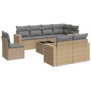 vidaXL Set Divano da Giardino 9 pz con Cuscini Beige in Polyrattan