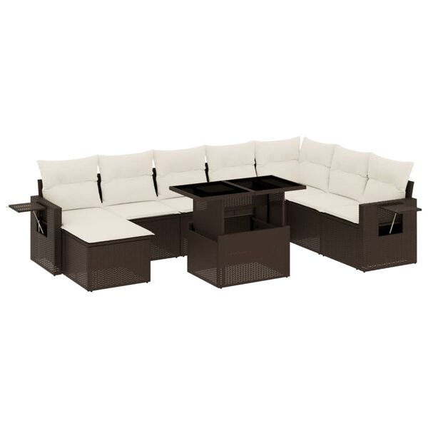 vidaXL Set Divani da Giardino 9pz con Cuscini Marrone in Polyrattan