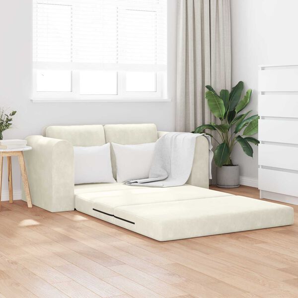 vidaXL Divano letto 60cm Crema Velluto