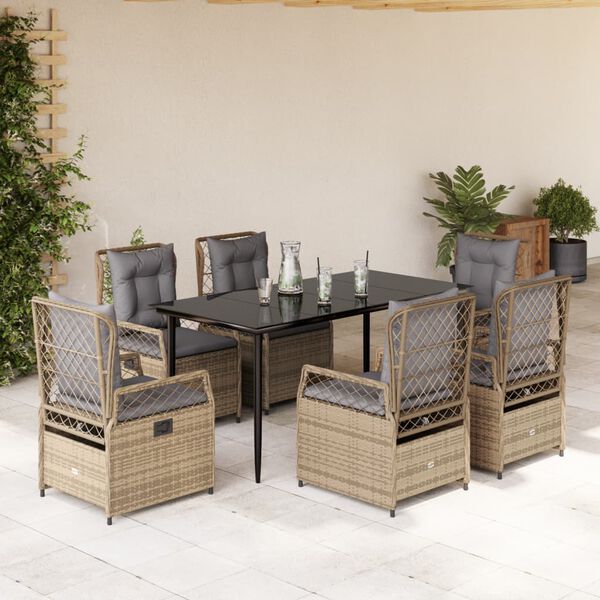 vidaXL Set da Pranzo da Giardino 7 pz con Cuscini Beige in Polyrattan