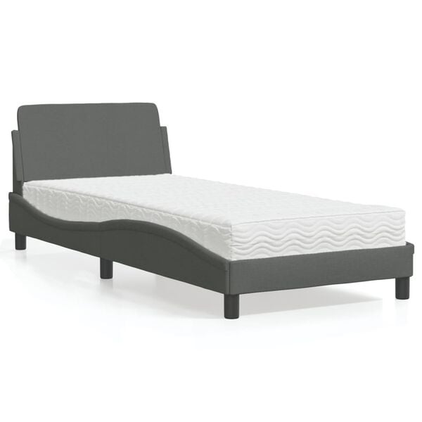vidaXL Letto con Materasso Dover Grigio Scuro 90x190 cm in Tessuto