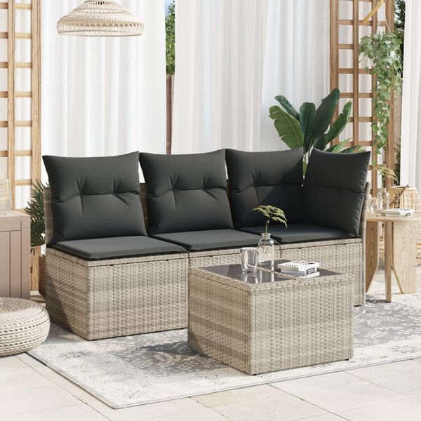 vidaXL Tavolo Giardino Piano Vetro Grigio Chiaro 55x55x37cm Polyrattan